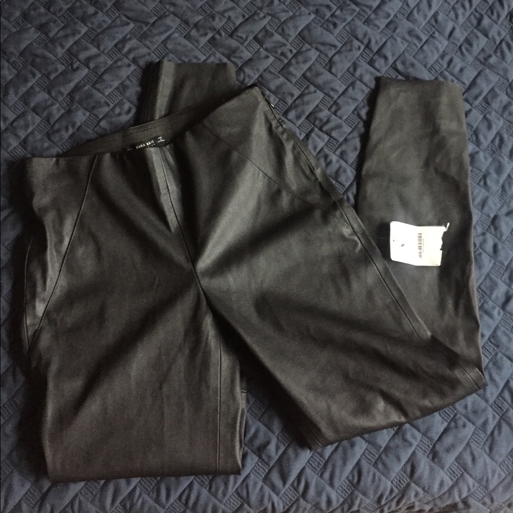 Zara stitched panel faux leather pants. M. Zippers
